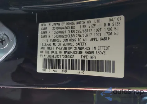 2007 Honda Cr-V Lx from USA, damaged, VIN JHLRE38317C052533